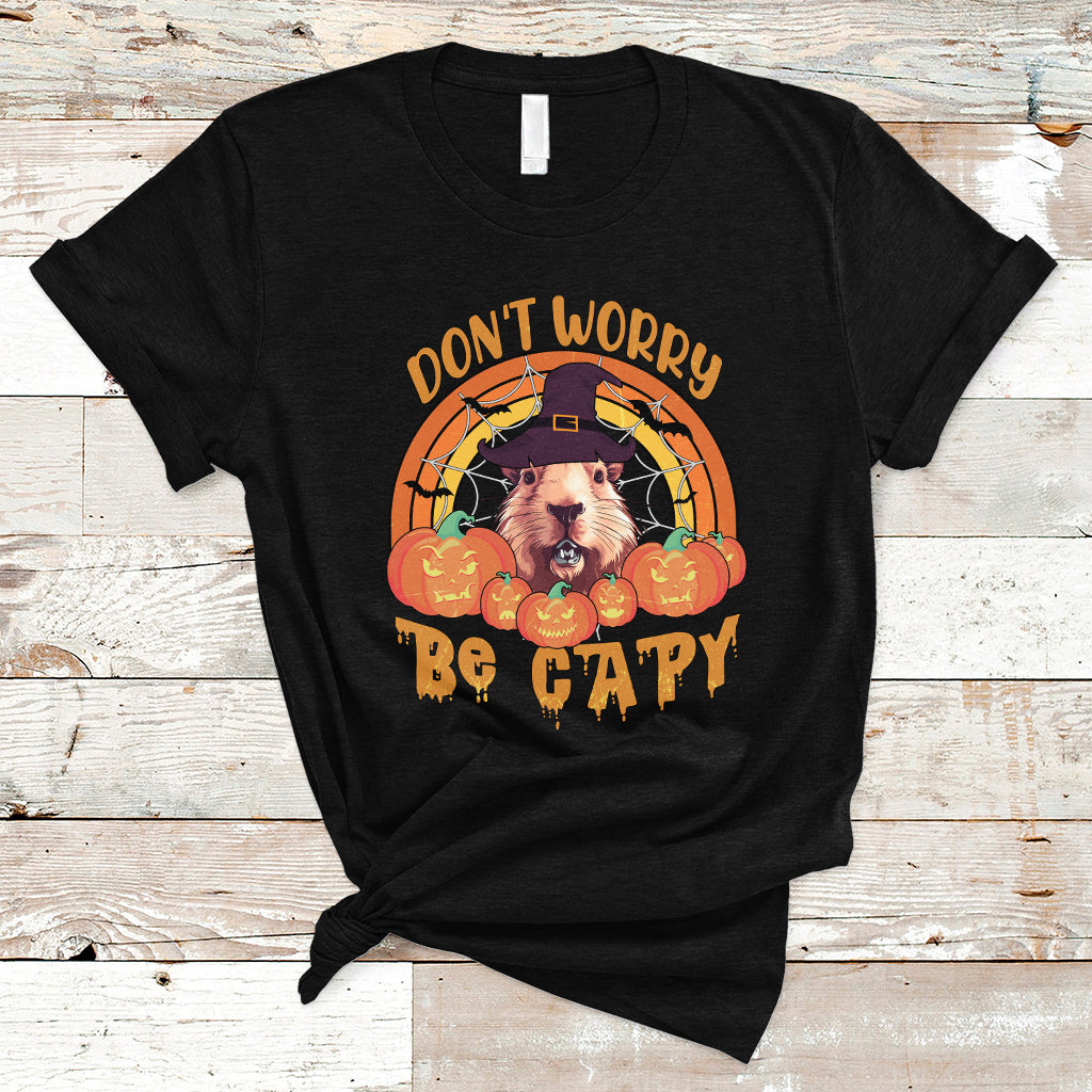 Halloween T Shirt Don't Worry Be Capy Funny Capybara In Halloween Costume T-Shirt for Halloween lovers, Capybara Meme, Spooky Season - Wonder Print Shop