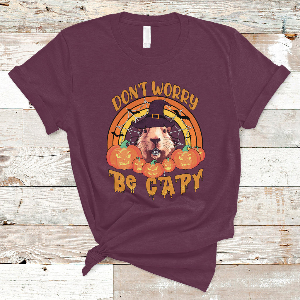 Halloween T Shirt Don't Worry Be Capy Funny Capybara In Halloween Costume T-Shirt for Halloween lovers, Capybara Meme, Spooky Season - Wonder Print Shop