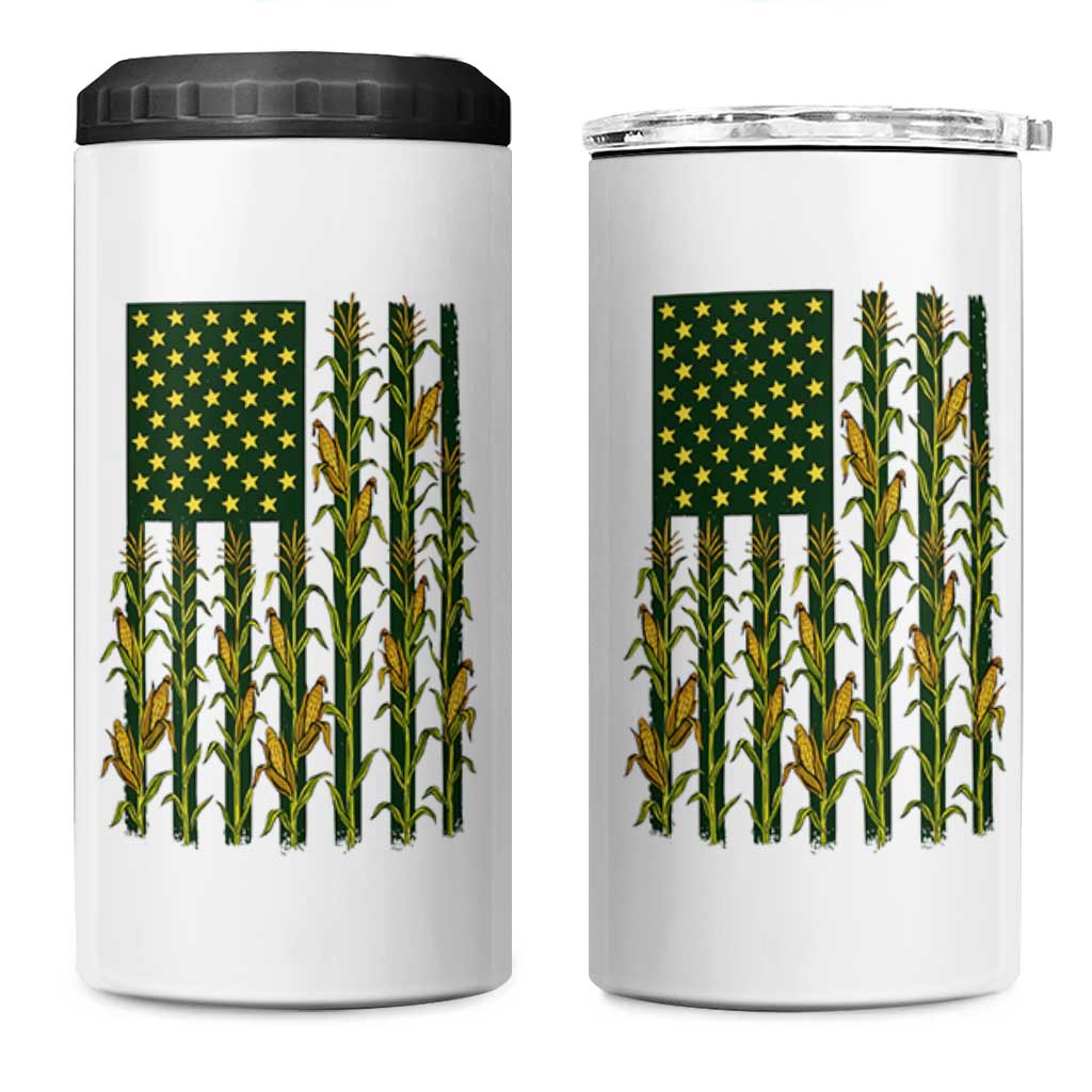 American Flag Corn Farmer Country Agriculture 4 in 1 Can Cooler Tumbler Vintage Patriotic Harvest