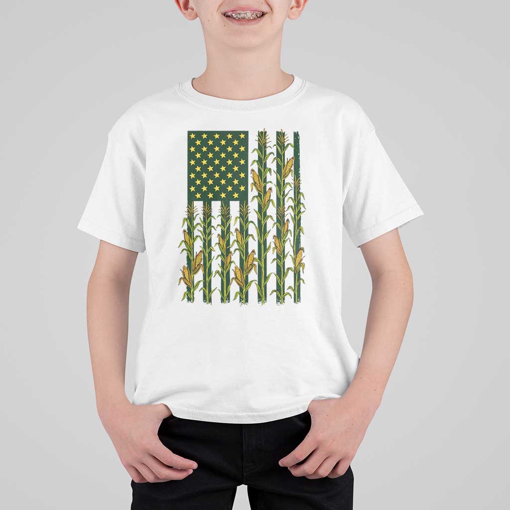 American Flag Corn Farmer Country Agriculture T Shirt For Kid Vintage Patriotic Harvest