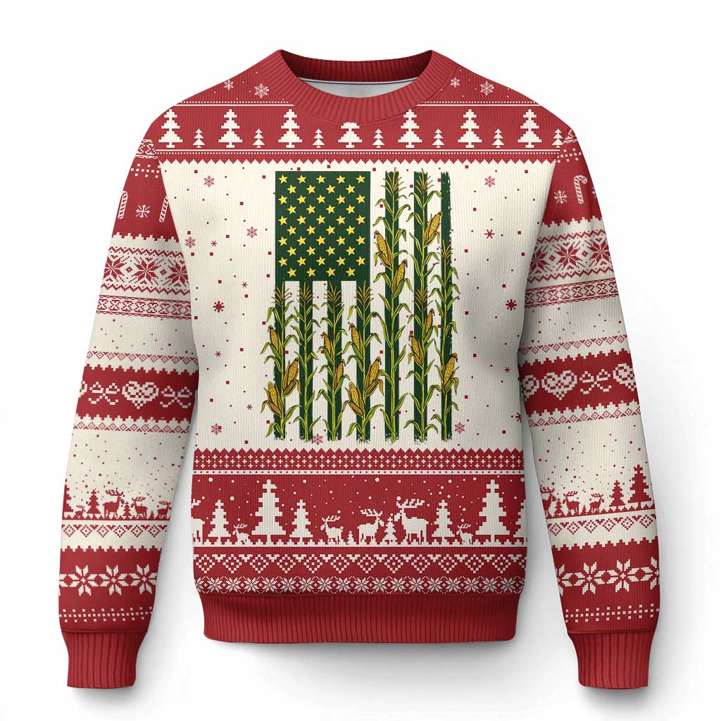 American Flag Corn Farmer Country Agriculture Ugly Christmas Sweater Vintage Patriotic Harvest