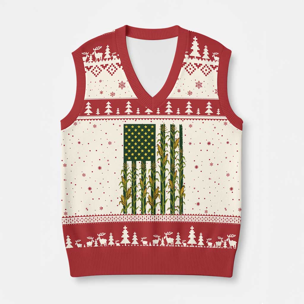American Flag Corn Farmer Country Agriculture V-Neck Knit Sweater Vest Vintage Patriotic Harvest