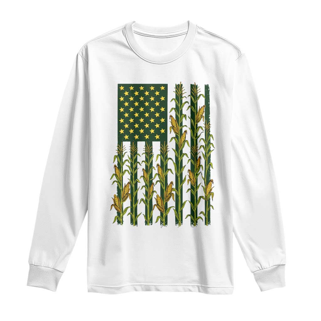 American Flag Corn Farmer Country Agriculture Long Sleeve Shirt Vintage Patriotic Harvest