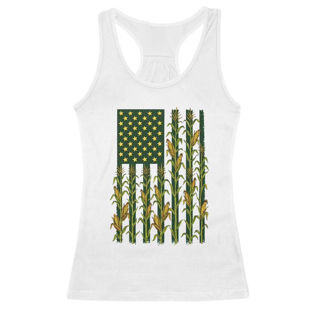 American Flag Corn Farmer Country Agriculture Racerback Tank Top Vintage Patriotic Harvest