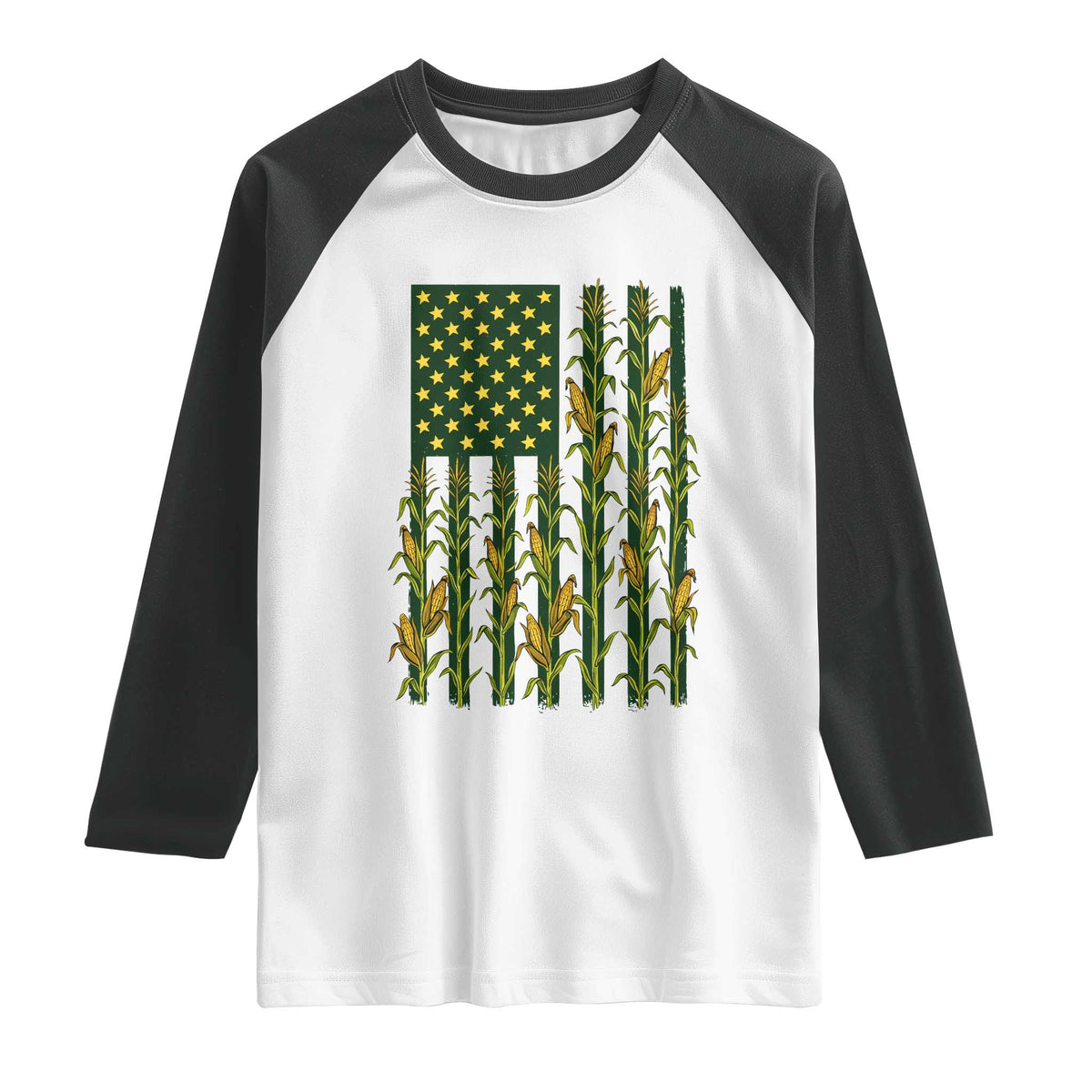 American Flag Corn Farmer Country Agriculture Raglan Shirt Vintage Patriotic Harvest