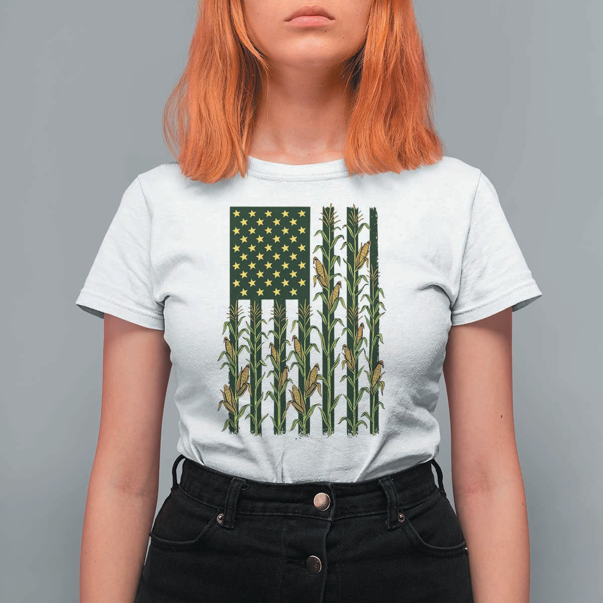 American Flag Corn Farmer Country Agriculture T Shirt For Women Vintage Patriotic Harvest
