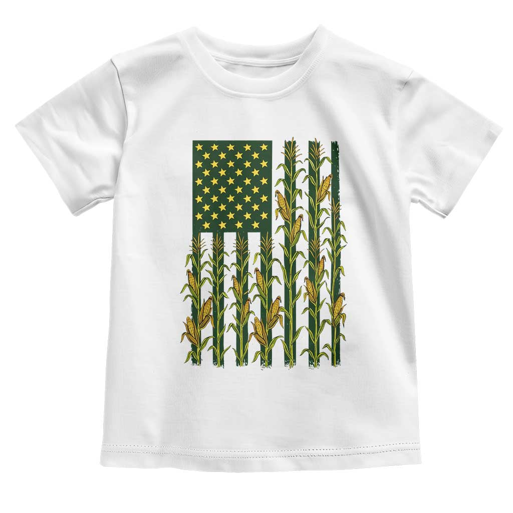 American Flag Corn Farmer Country Agriculture Toddler T Shirt Vintage Patriotic Harvest