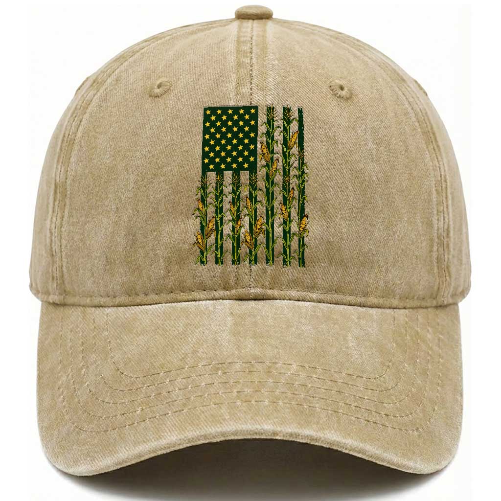 American Flag Corn Farmer Country Agriculture Washed Cotton Baseball Cap Vintage Patriotic Harvest