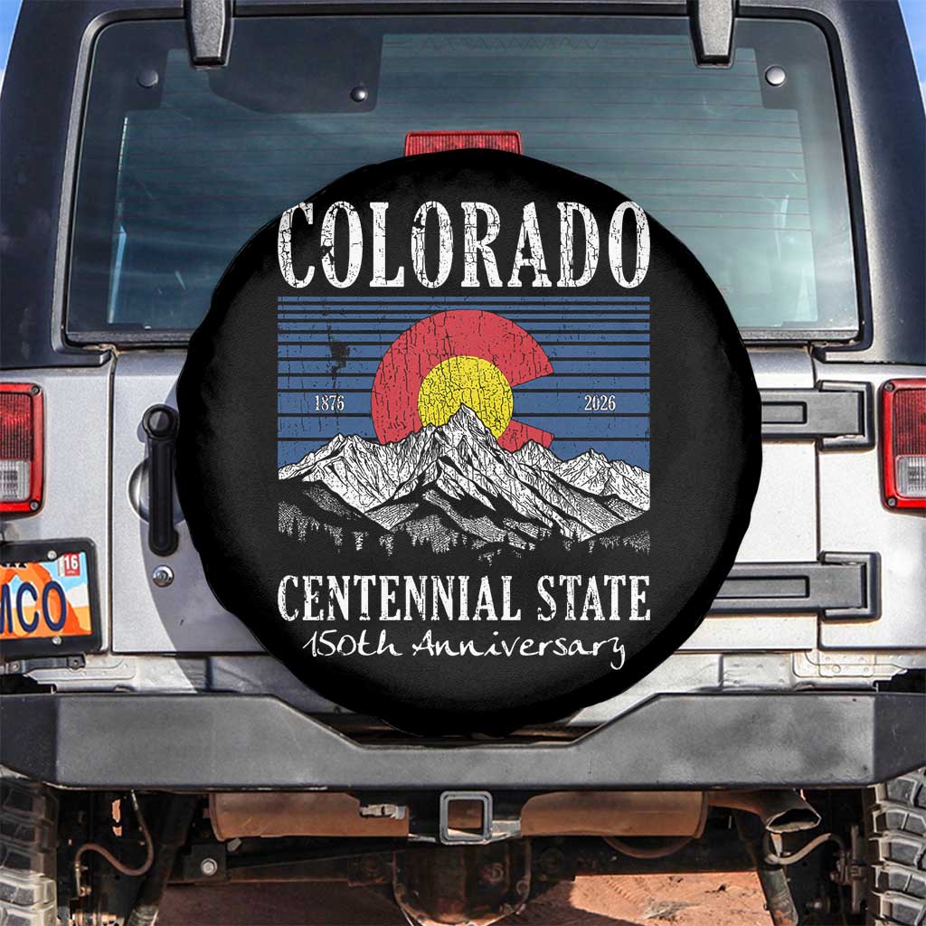 Colorado Centennial State 150th Anniversary Spare Tire Cover 1876 2026 Vintage Mountain Graphic