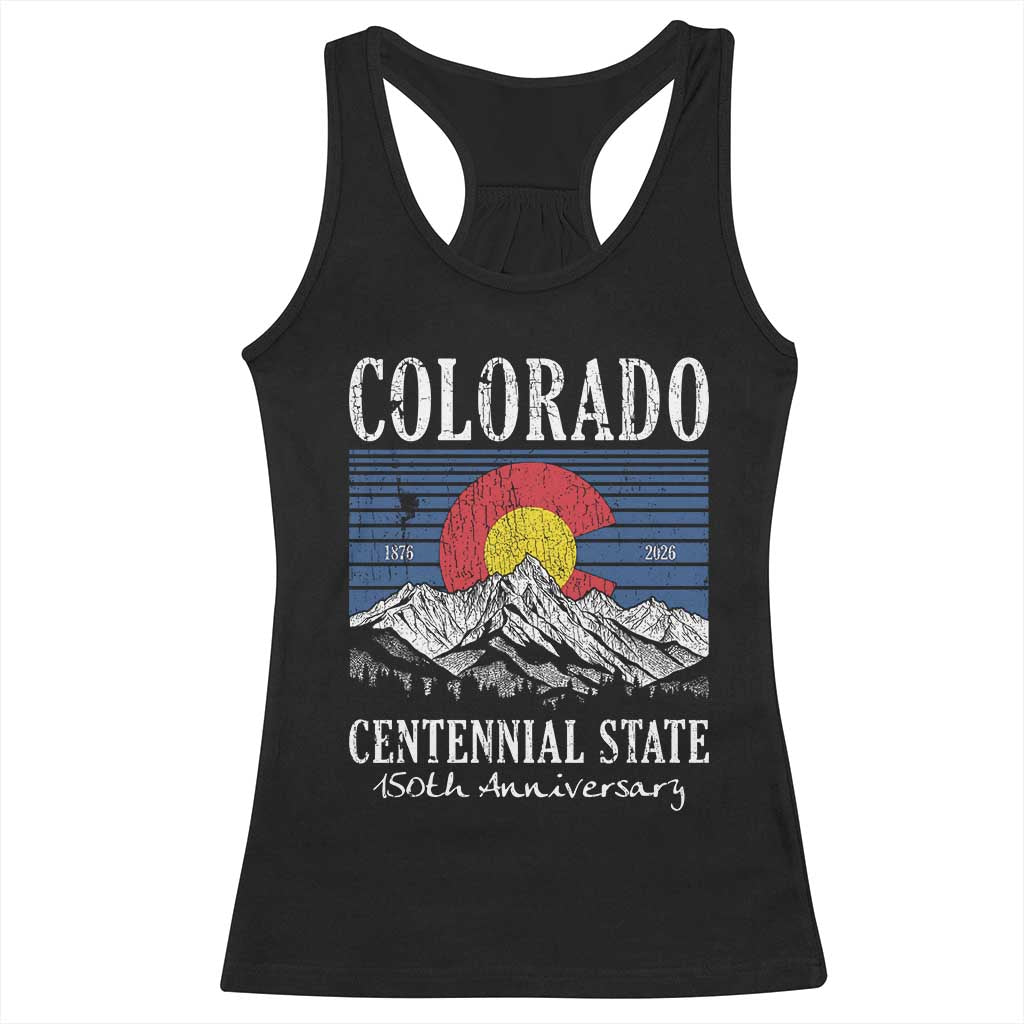 Colorado Centennial State 150th Anniversary Racerback Tank Top 1876 2026 Vintage Mountain Graphic