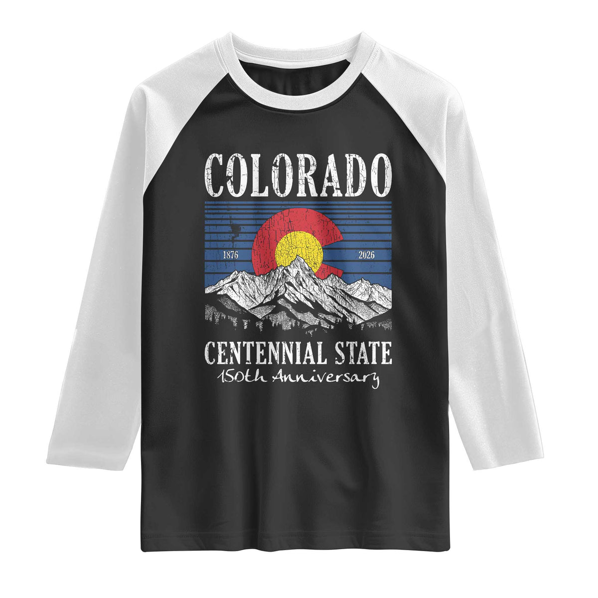 Colorado Centennial State 150th Anniversary Raglan Shirt 1876 2026 Vintage Mountain Graphic