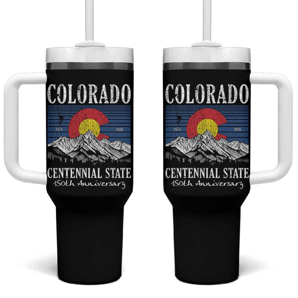 Colorado Centennial State 150th Anniversary Tumbler With Handle 1876 2026 Vintage Mountain Graphic