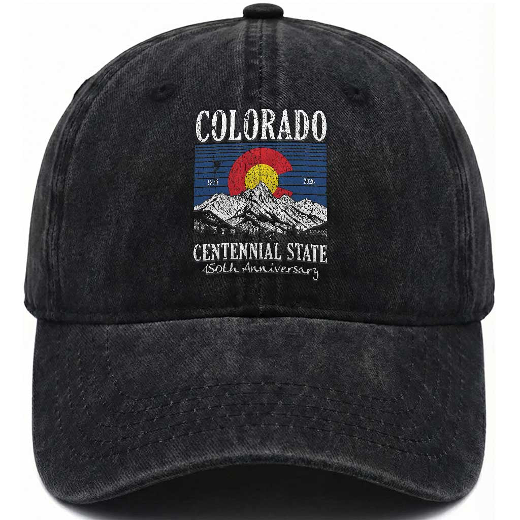 Colorado Centennial State 150th Anniversary Washed Cotton Baseball Cap 1876 2026 Vintage Mountain Graphic
