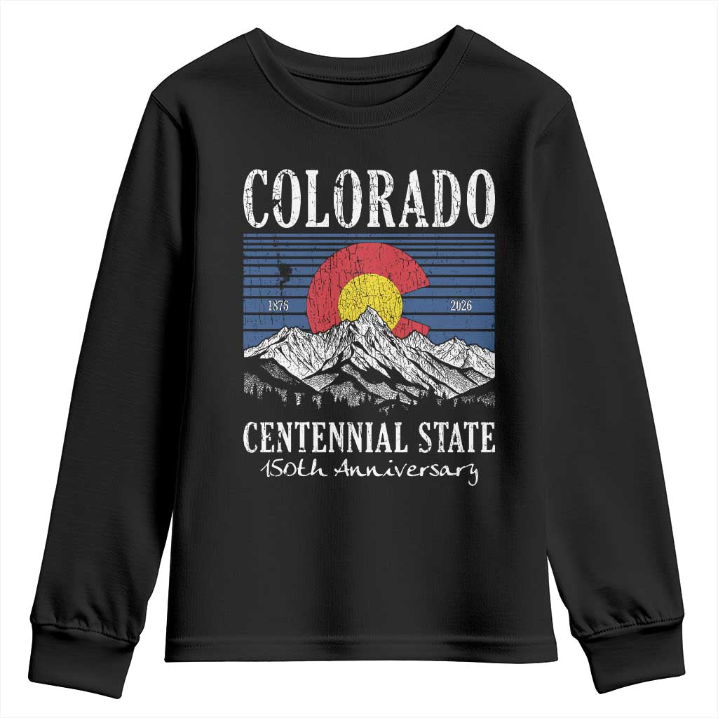 Colorado Centennial State 150th Anniversary Youth Sweatshirt 1876 2026 Vintage Mountain Graphic