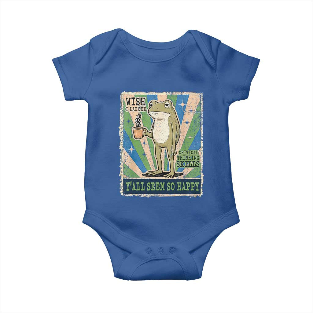 Vintage Frog Drinking Coffee Sarcastic Meme Baby Onesie Wish I Lacked Critical Thinking Skills You All Seem So Happy