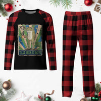 Vintage Frog Drinking Coffee Sarcastic Meme Plaid Pajama Set Wish I Lacked Critical Thinking Skills You All Seem So Happy