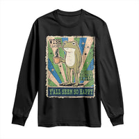 Vintage Frog Drinking Coffee Sarcastic Meme Long Sleeve Shirt Wish I Lacked Critical Thinking Skills You All Seem So Happy