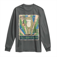 Vintage Frog Drinking Coffee Sarcastic Meme Long Sleeve Shirt Wish I Lacked Critical Thinking Skills You All Seem So Happy