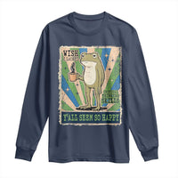 Vintage Frog Drinking Coffee Sarcastic Meme Long Sleeve Shirt Wish I Lacked Critical Thinking Skills You All Seem So Happy