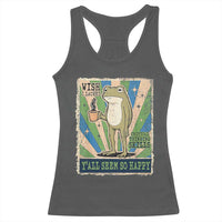 Vintage Frog Drinking Coffee Sarcastic Meme Racerback Tank Top Wish I Lacked Critical Thinking Skills You All Seem So Happy
