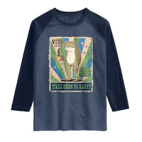 Vintage Frog Drinking Coffee Sarcastic Meme Raglan Shirt Wish I Lacked Critical Thinking Skills You All Seem So Happy