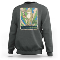 Vintage Frog Drinking Coffee Sarcastic Meme Sweatshirt Wish I Lacked Critical Thinking Skills You All Seem So Happy