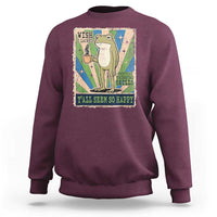 Vintage Frog Drinking Coffee Sarcastic Meme Sweatshirt Wish I Lacked Critical Thinking Skills You All Seem So Happy