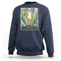 Vintage Frog Drinking Coffee Sarcastic Meme Sweatshirt Wish I Lacked Critical Thinking Skills You All Seem So Happy