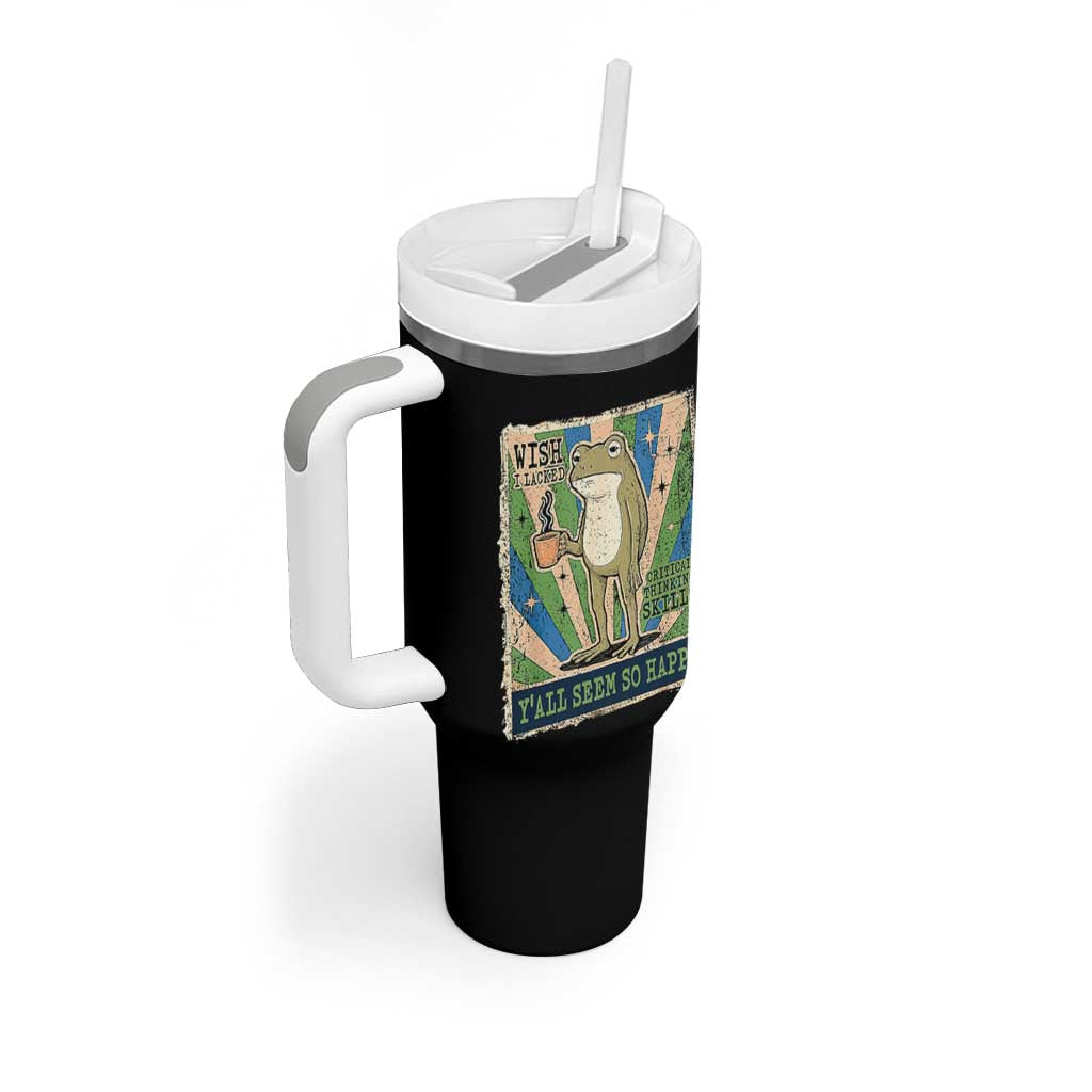 Vintage Frog Drinking Coffee Sarcastic Meme Tumbler With Handle Wish I Lacked Critical Thinking Skills You All Seem So Happy