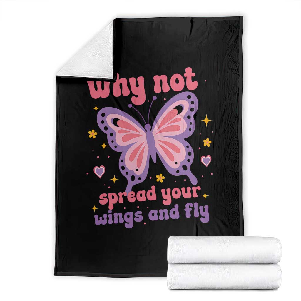 Retro Y2K Groovy Pink Butterfly Inspirational Throw Blanket Why Not Spread Your Wings And Fly Female Empowerment