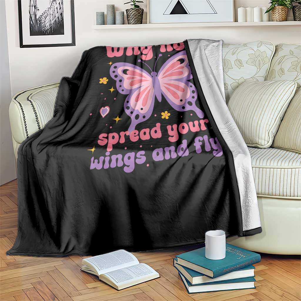 Retro Y2K Groovy Pink Butterfly Inspirational Throw Blanket Why Not Spread Your Wings And Fly Female Empowerment