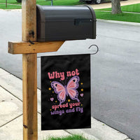 Retro Y2K Groovy Pink Butterfly Inspirational Garden Flag Why Not Spread Your Wings And Fly Female Empowerment