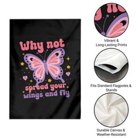Retro Y2K Groovy Pink Butterfly Inspirational Garden Flag Why Not Spread Your Wings And Fly Female Empowerment