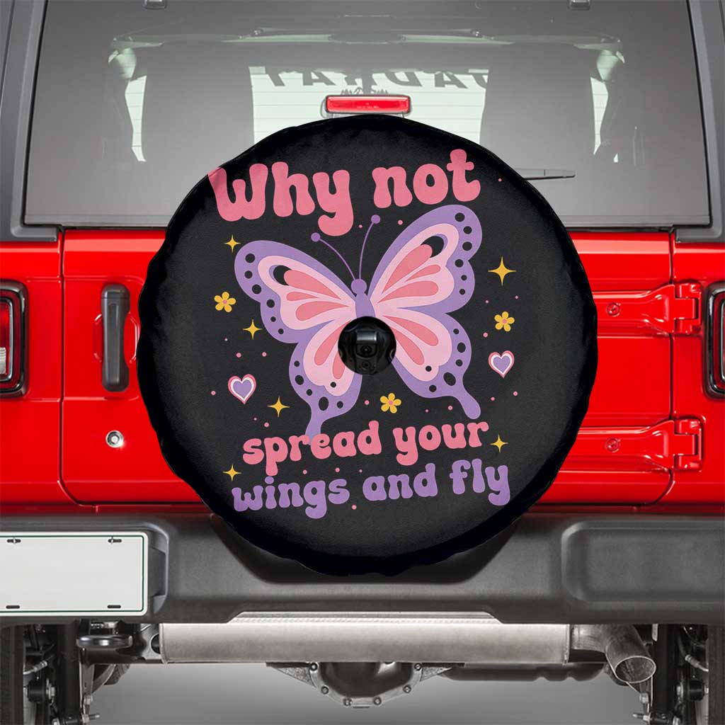 Retro Y2K Groovy Pink Butterfly Inspirational Spare Tire Cover Why Not Spread Your Wings And Fly Female Empowerment