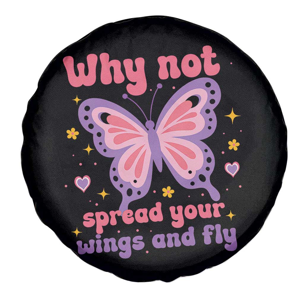 Retro Y2K Groovy Pink Butterfly Inspirational Spare Tire Cover Why Not Spread Your Wings And Fly Female Empowerment