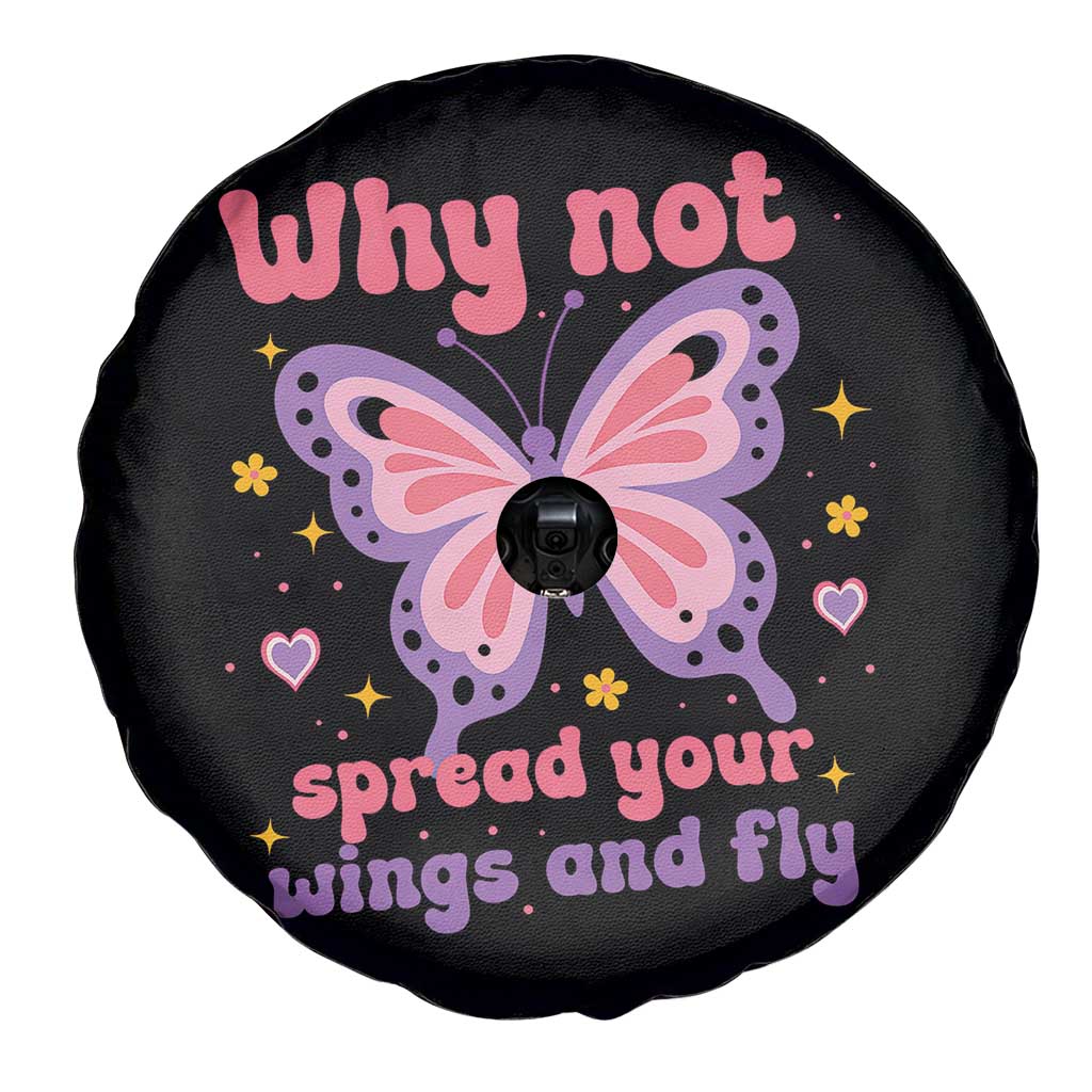 Retro Y2K Groovy Pink Butterfly Inspirational Spare Tire Cover Why Not Spread Your Wings And Fly Female Empowerment