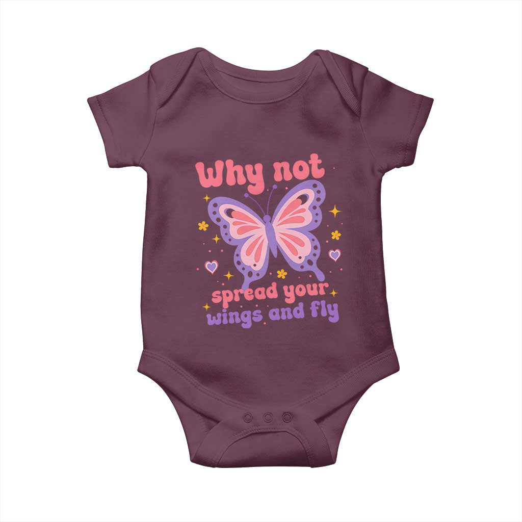 Retro Y2K Groovy Pink Butterfly Inspirational Baby Onesie Why Not Spread Your Wings And Fly Female Empowerment