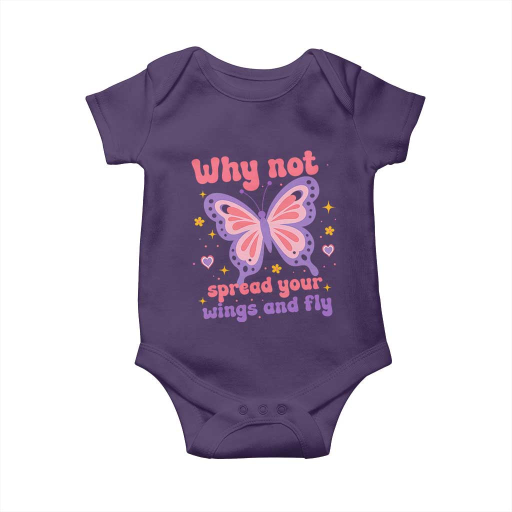 Retro Y2K Groovy Pink Butterfly Inspirational Baby Onesie Why Not Spread Your Wings And Fly Female Empowerment