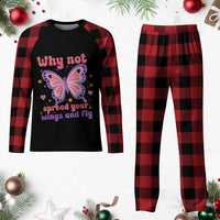 Retro Y2K Groovy Pink Butterfly Inspirational Plaid Pajama Set Why Not Spread Your Wings And Fly Female Empowerment
