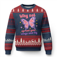 Retro Y2K Groovy Pink Butterfly Inspirational Ugly Christmas Sweater Why Not Spread Your Wings And Fly Female Empowerment