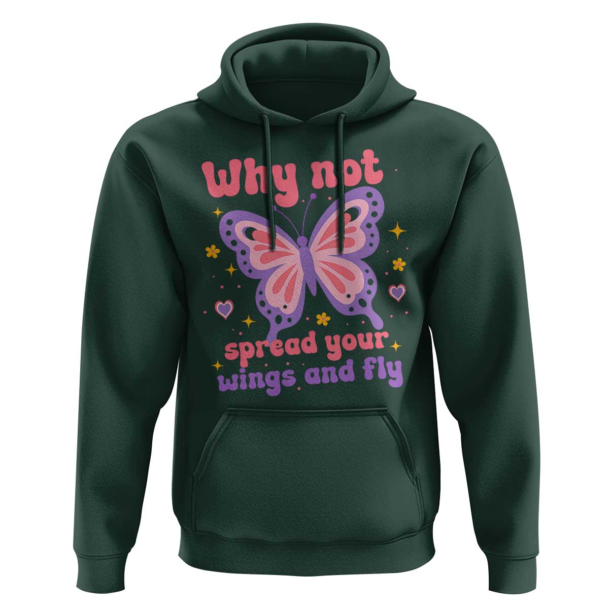 Retro Y2K Groovy Pink Butterfly Inspirational Hoodie Why Not Spread Your Wings And Fly Female Empowerment