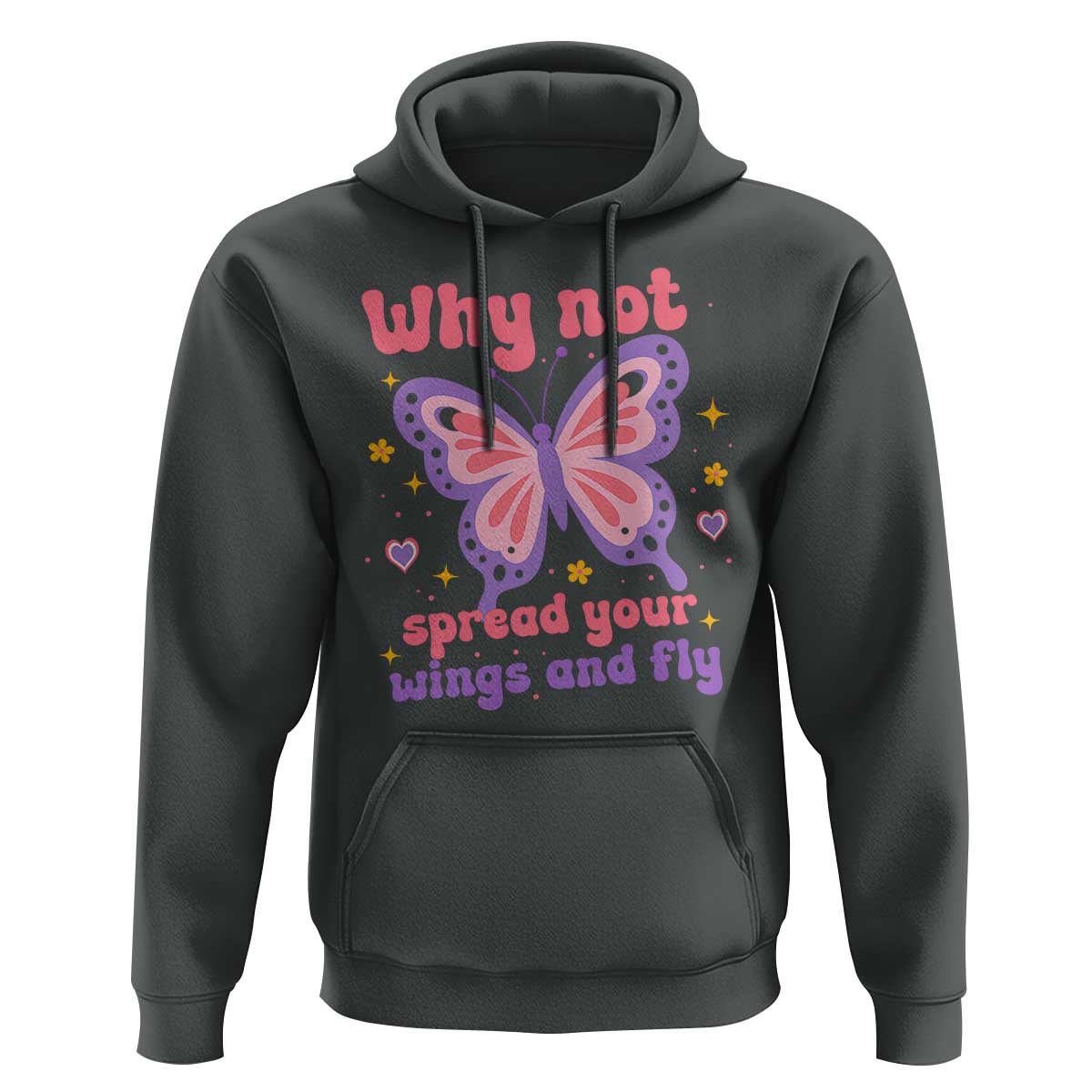 Retro Y2K Groovy Pink Butterfly Inspirational Hoodie Why Not Spread Your Wings And Fly Female Empowerment