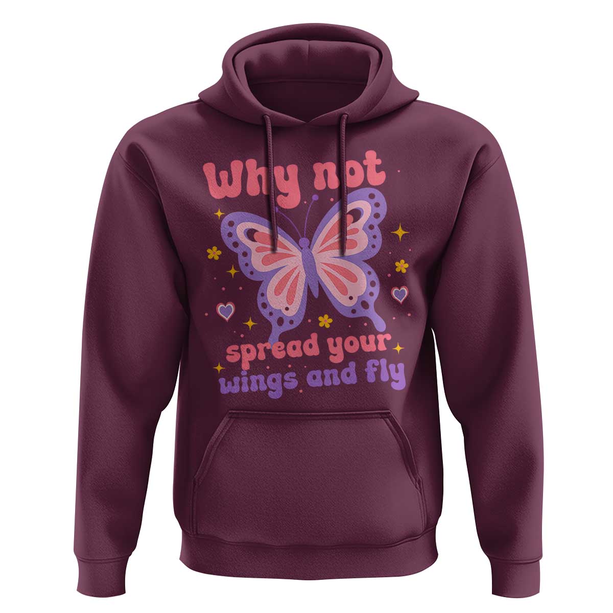 Retro Y2K Groovy Pink Butterfly Inspirational Hoodie Why Not Spread Your Wings And Fly Female Empowerment