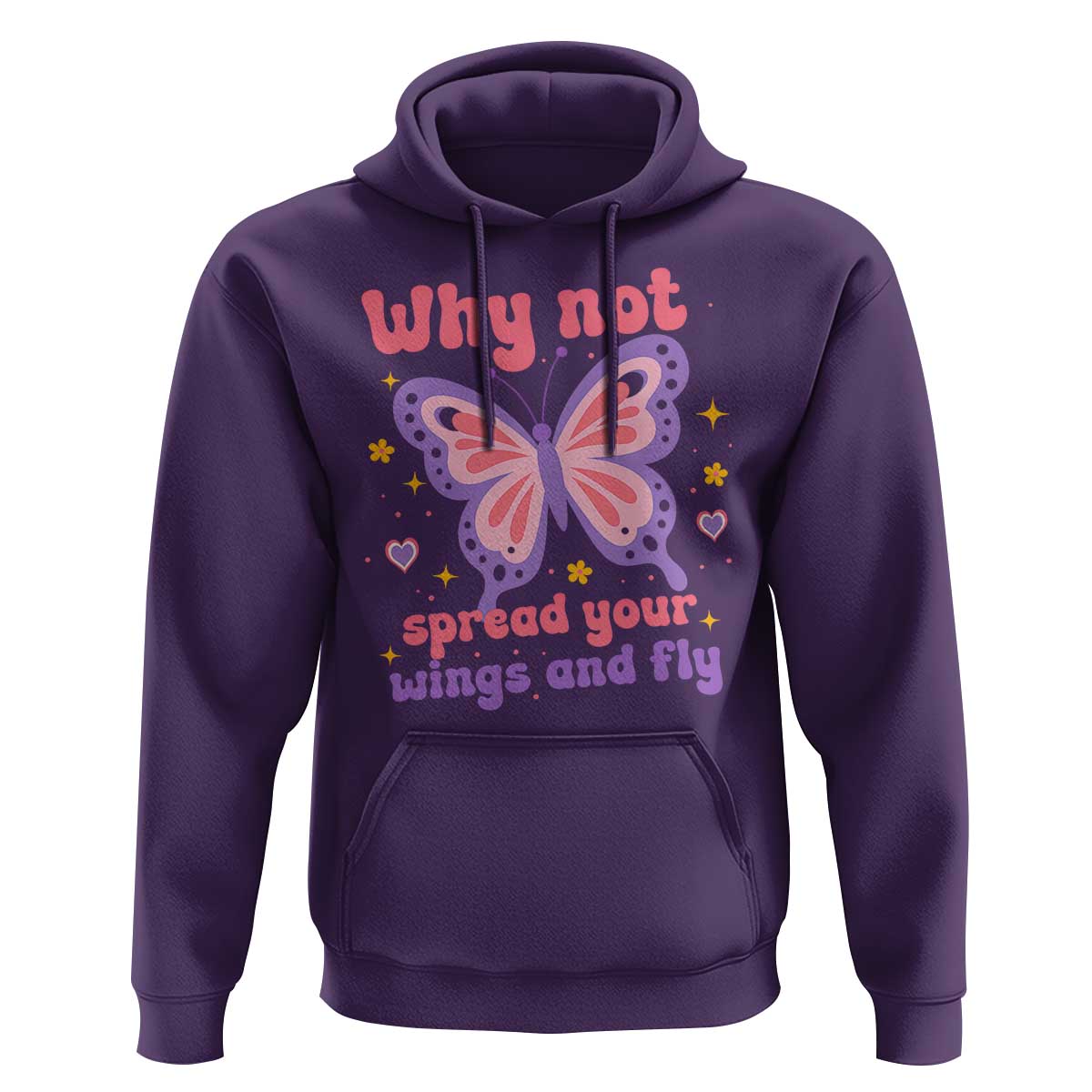 Retro Y2K Groovy Pink Butterfly Inspirational Hoodie Why Not Spread Your Wings And Fly Female Empowerment