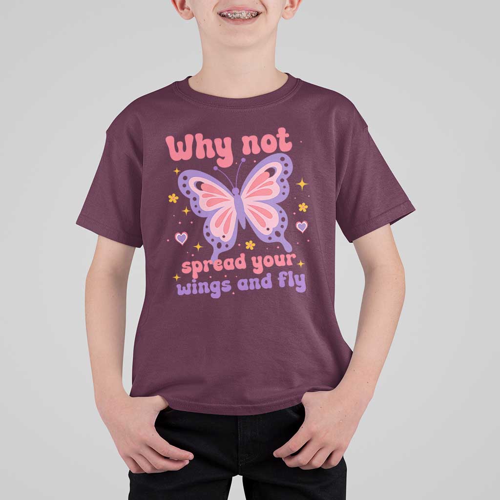 Retro Y2K Groovy Pink Butterfly Inspirational T Shirt For Kid Why Not Spread Your Wings And Fly Female Empowerment