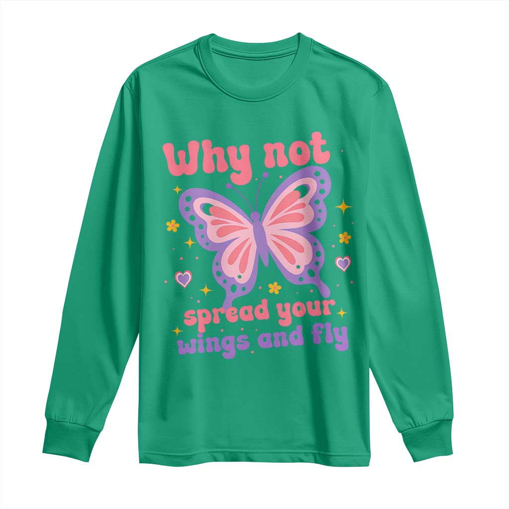 Retro Y2K Groovy Pink Butterfly Inspirational Long Sleeve Shirt Why Not Spread Your Wings And Fly Female Empowerment