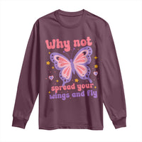 Retro Y2K Groovy Pink Butterfly Inspirational Long Sleeve Shirt Why Not Spread Your Wings And Fly Female Empowerment