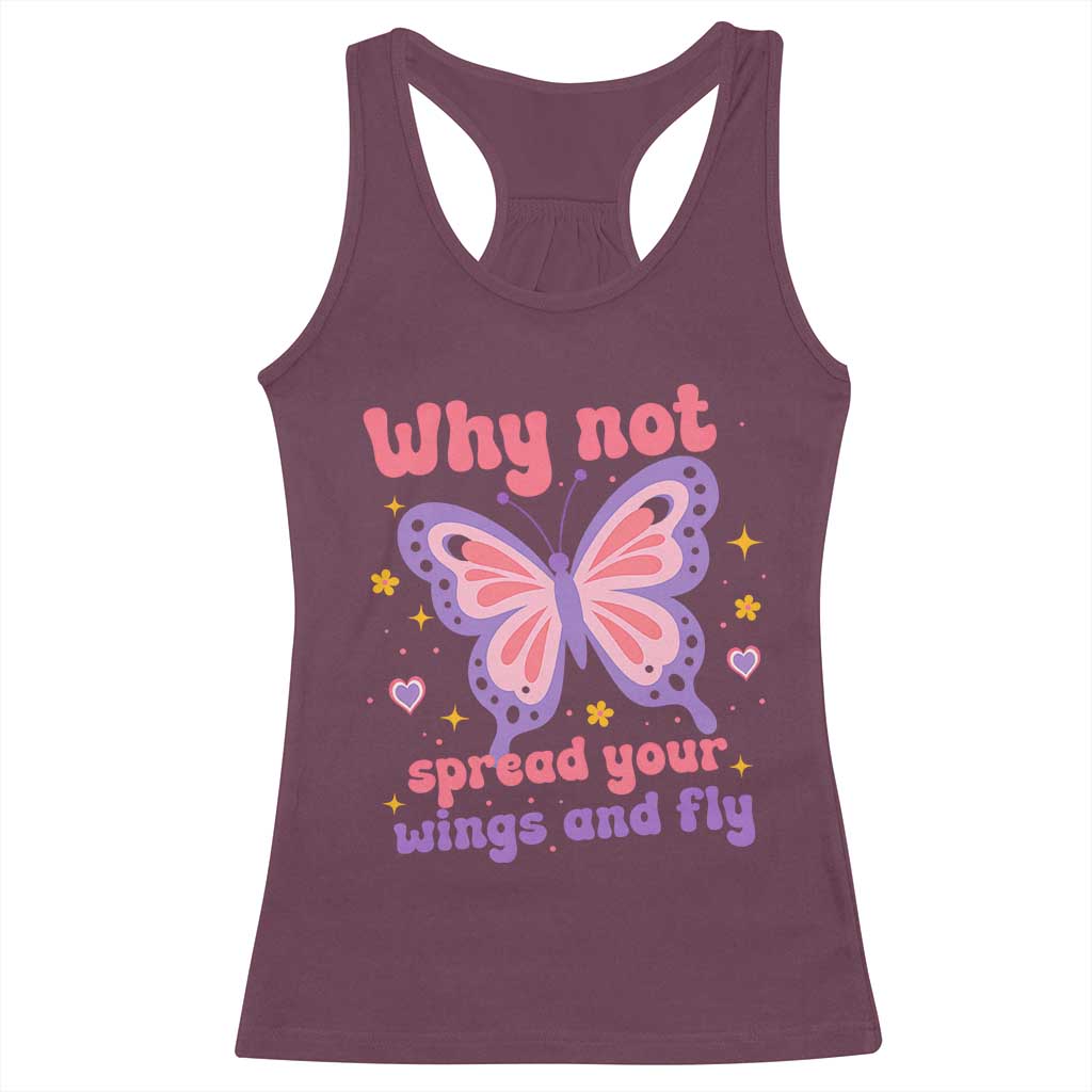 Retro Y2K Groovy Pink Butterfly Inspirational Racerback Tank Top Why Not Spread Your Wings And Fly Female Empowerment