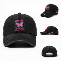 Retro Y2K Groovy Pink Butterfly Inspirational Washed Cotton Baseball Cap Why Not Spread Your Wings And Fly Female Empowerment
