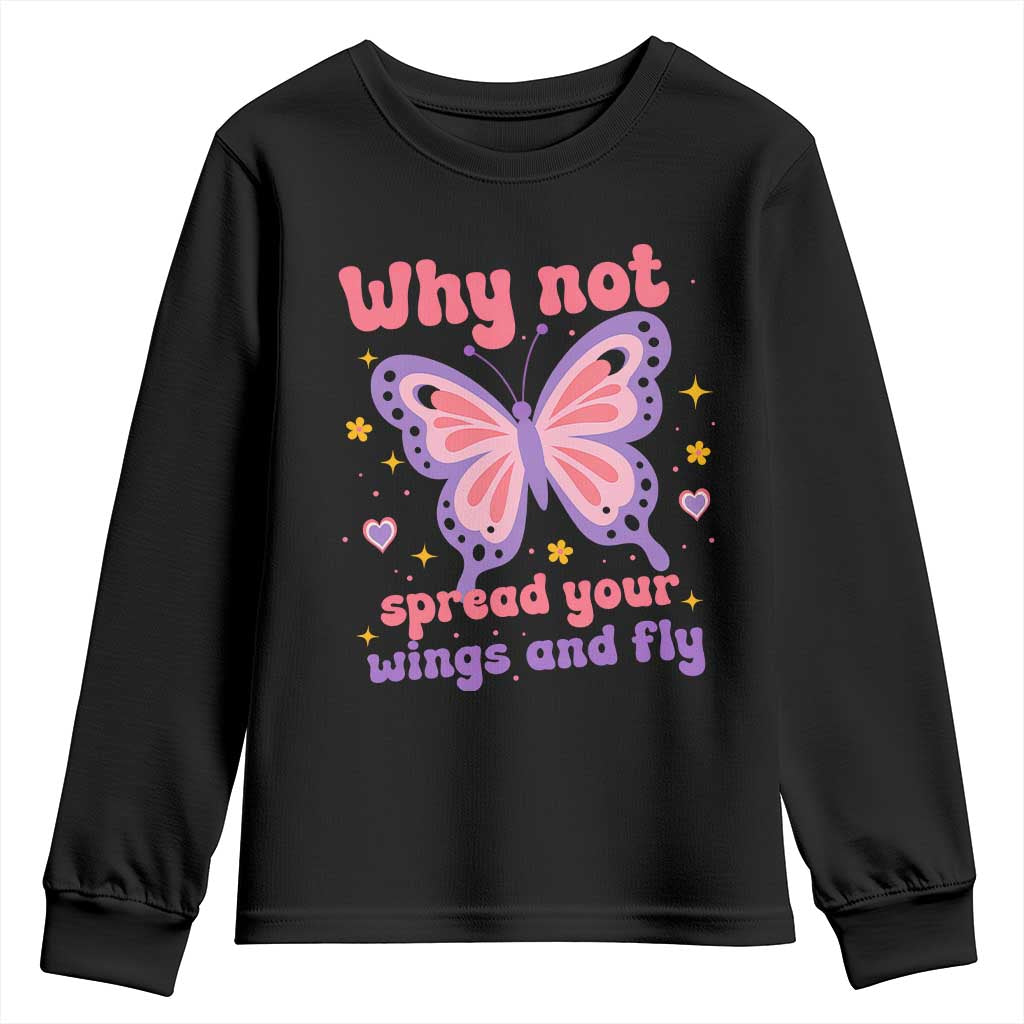 Retro Y2K Groovy Pink Butterfly Inspirational Youth Sweatshirt Why Not Spread Your Wings And Fly Female Empowerment